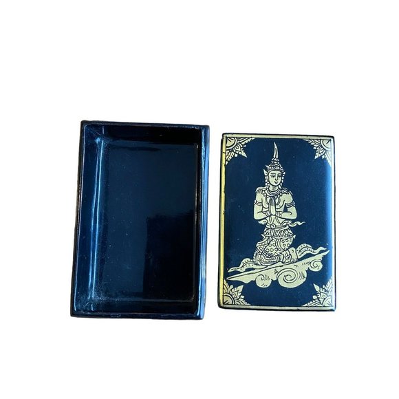 Vintage Black Lacquer Decorative Box w/ Gilt Design Balinese Dancer 4.5"x3"x1.5" - Picture 2 of 16